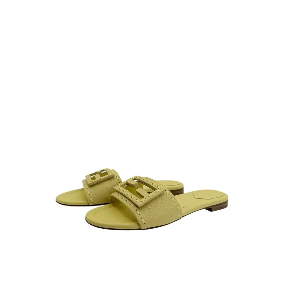 Fendi Baguette FF Leather Buckle Slides (39/9)